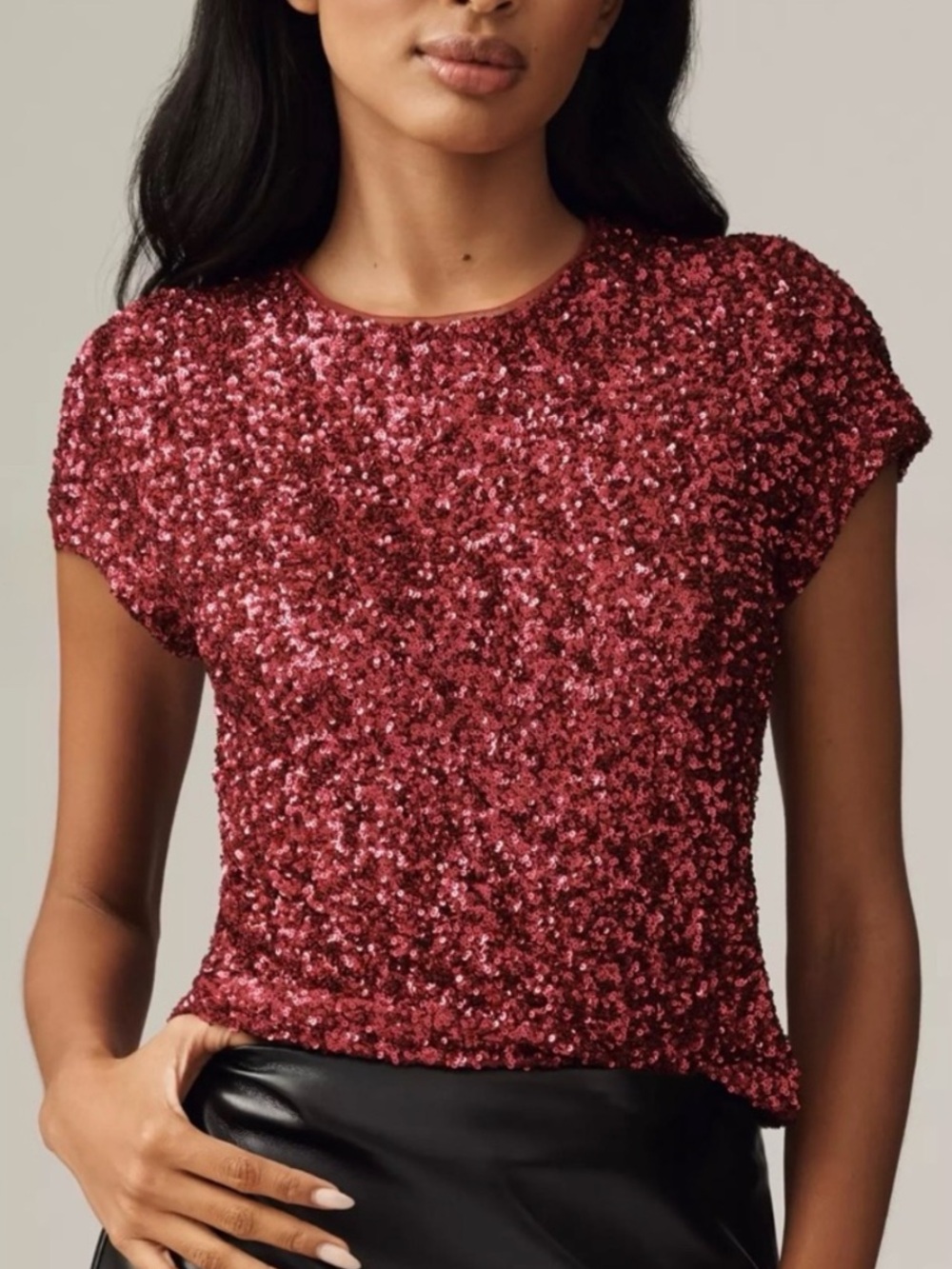 NWT Maeve Short Sleeve Size XXS Sequin Tee in Rosebud from Anthropologie